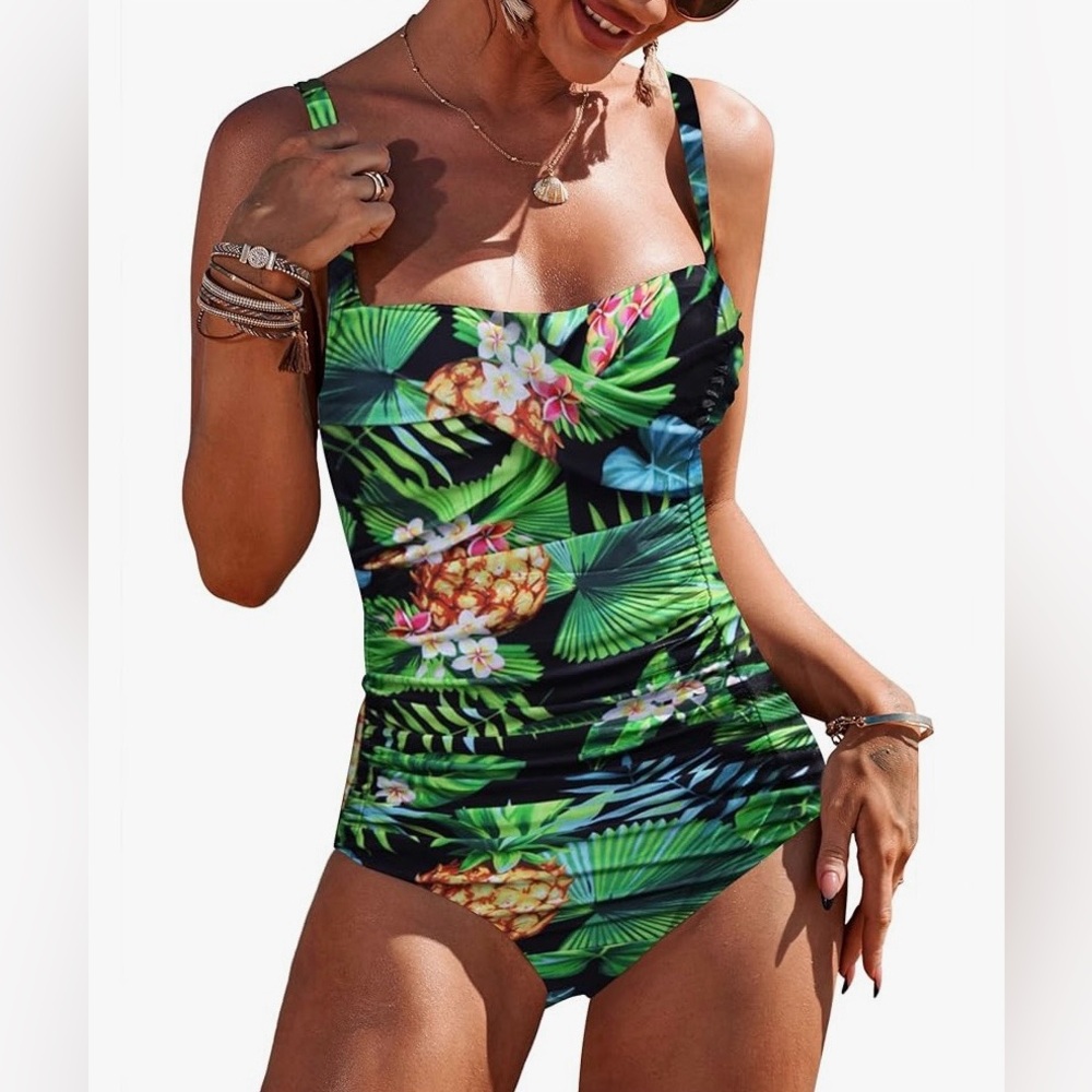 Ekouaer Women's One Piece Swimsuit Ruched Tummy Control Bathing Suit